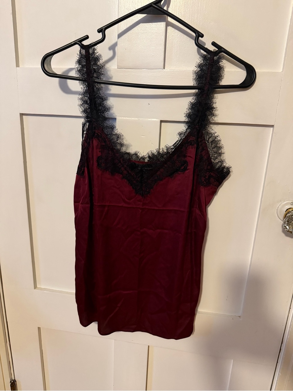 NWT whLace-Trim Satin Cami Tank Top - Burgundy